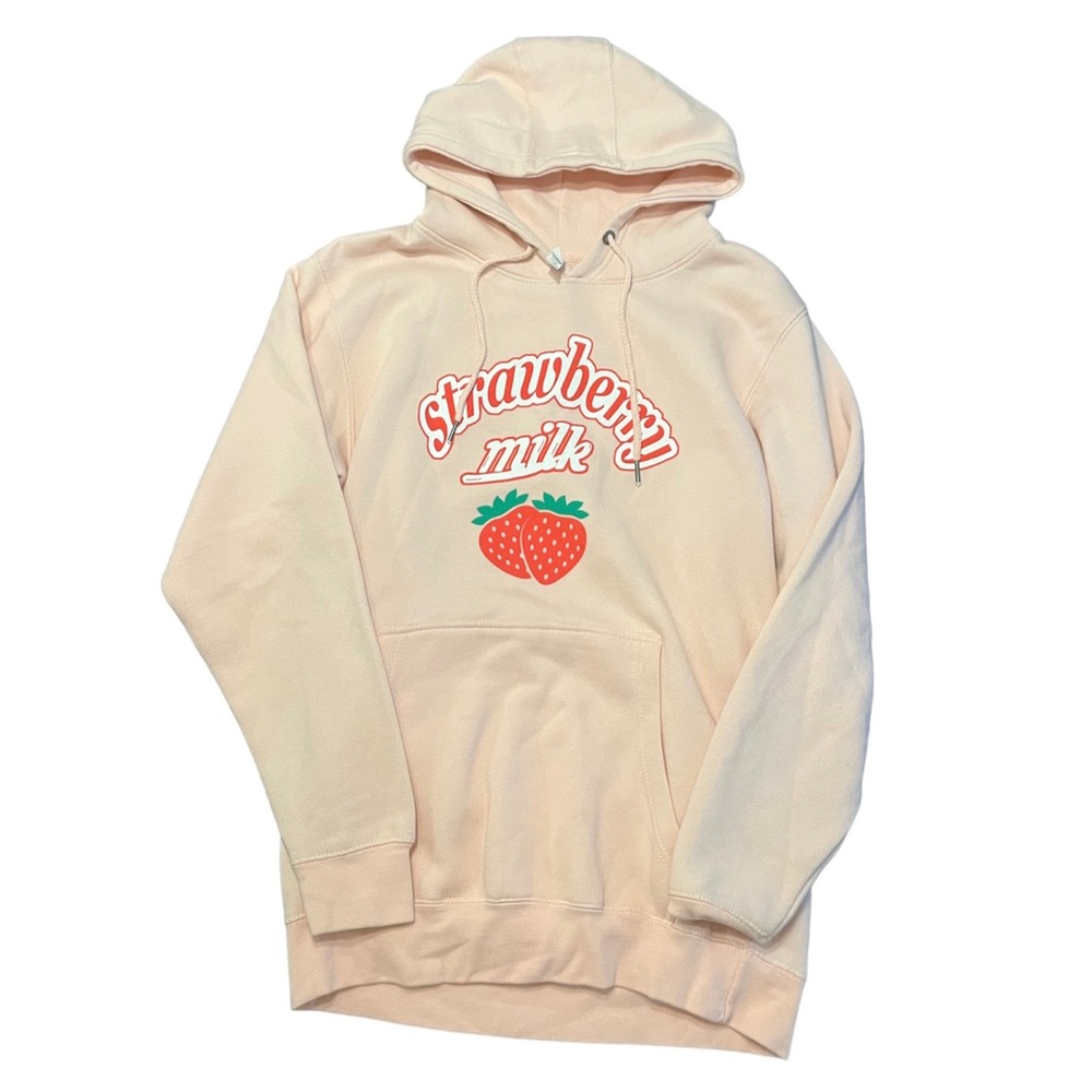 Y2K Cute Zuni Sportswear Strawberry Milk Graphic Light Pink Hoodie